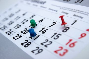 Calendar, diary with marks of significant and special dates.