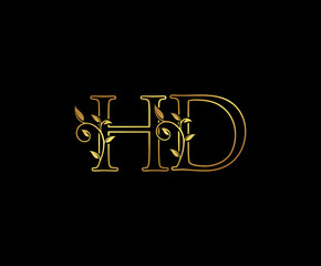 Initial letter H and D, HD, Gold Logo Icon,   classy gold letter monogram logo icon suitable for boutique,restaurant, wedding service, hotel or business identity. 