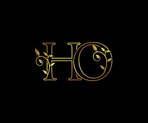 Initial letter H and O, HO, Gold Logo Icon,   classy gold letter monogram logo icon suitable for boutique,restaurant, wedding service, hotel or business identity. 
