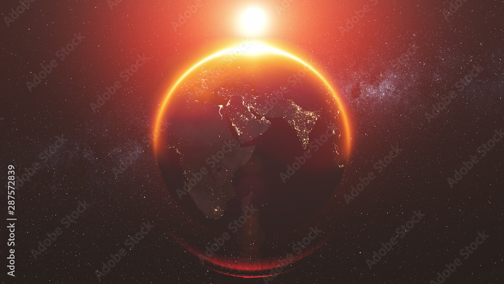 Canvas Prints motion graph sun shines rotating planet earth silhouette approaches creating halo and making screen 