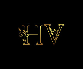Initial letter H and V, HV, Gold Logo Icon,   classy gold letter monogram logo icon suitable for boutique,restaurant, wedding service, hotel or business identity. 