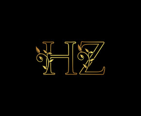 Initial letter H and Z, HZ, Gold Logo Icon,   classy gold letter monogram logo icon suitable for boutique,restaurant, wedding service, hotel or business identity. 