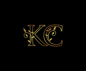 Initial letter K and C, KC, Gold Logo Icon,   classy gold letter monogram logo icon suitable for boutique,restaurant, wedding service, hotel or business identity. 