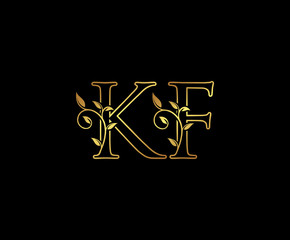 Initial letter K and F, KF, Gold Logo Icon,   classy gold letter monogram logo icon suitable for boutique,restaurant, wedding service, hotel or business identity. 