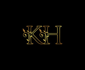 Initial letter K and H, KH, Gold Logo Icon,   classy gold letter monogram logo icon suitable for boutique,restaurant, wedding service, hotel or business identity. 