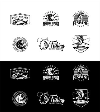 Set Of  fishing Logo club vector badges labels emblems . Vintage Fishing Sport Club Logo Vector silhouette	