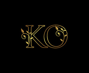 Initial letter K and O, KO, Gold Logo Icon,   classy gold letter monogram logo icon suitable for boutique,restaurant, wedding service, hotel or business identity. 