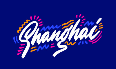 Shanghai Handwritten city name.Modern Calligraphy Hand Lettering for Printing,background ,logo, for posters, invitations, cards, etc. Typography vector.