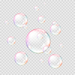 Realistic transparent bubbles set, isolated.