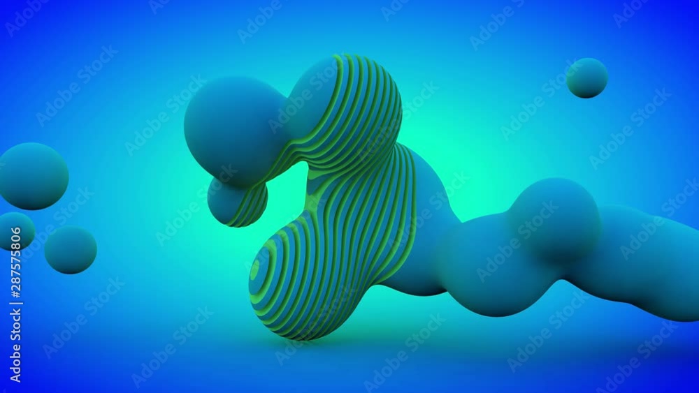 Poster 3d animation of motion of amorphous liquid, substance consisting of drops merging and decaying. the 