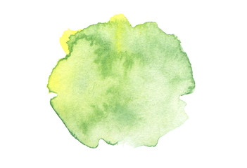 Abstract watercolor and acrylic blot painting. Green and Yellow Color design element. Texture paper. Isolated on white background.