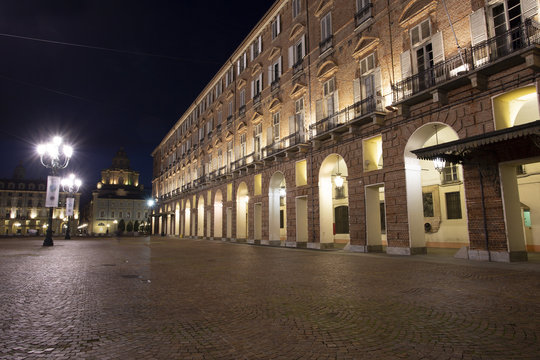 The town of Turin in Italy photographed at night