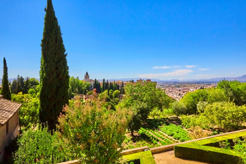 Fototapeta na wymiar Famous garden in the Alhambra at Granada in Spain.