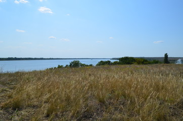 Landscape of river Dnipro bank