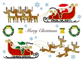 サンタとトナカイとソリのイラストセット