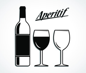 vine bottle and glass aperitif symbol