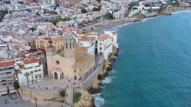 Sitges. Beautiful Spain. Church of Sant Bartomeu & Santa Tecla. Aerial photo