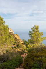 Cap Canaille cliff overlooking the Mediterranean Sea blue waters between the towns Cassis and La Ciotat