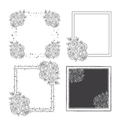 Hand Drawn Collection of Roses Square Floral Frame. Flowers Frame with place for text