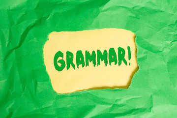 Writing note showing Grammar. Business concept for whole system structure language syntax and...