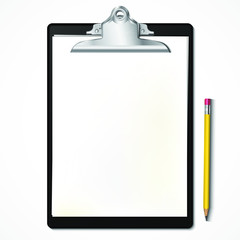 black clipboard with paper and pencil vector illustration