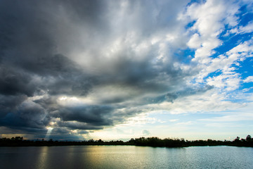 thunder storm sky Rain clouds .