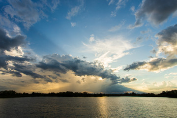 colorful dramatic sky with cloud at sunset