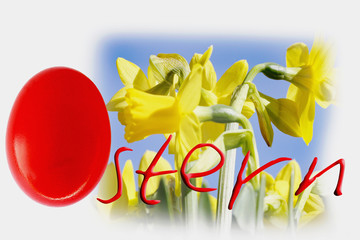 Rotes Osterei mit Schrift