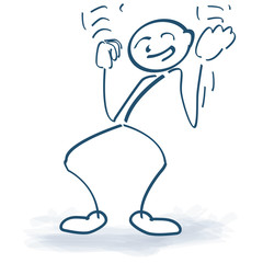 Strichmännchen ballt erfolgreich die Faust und macht einen Luftsprung