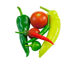Fresh from the garden, hot and sweet peppers and tomatoes