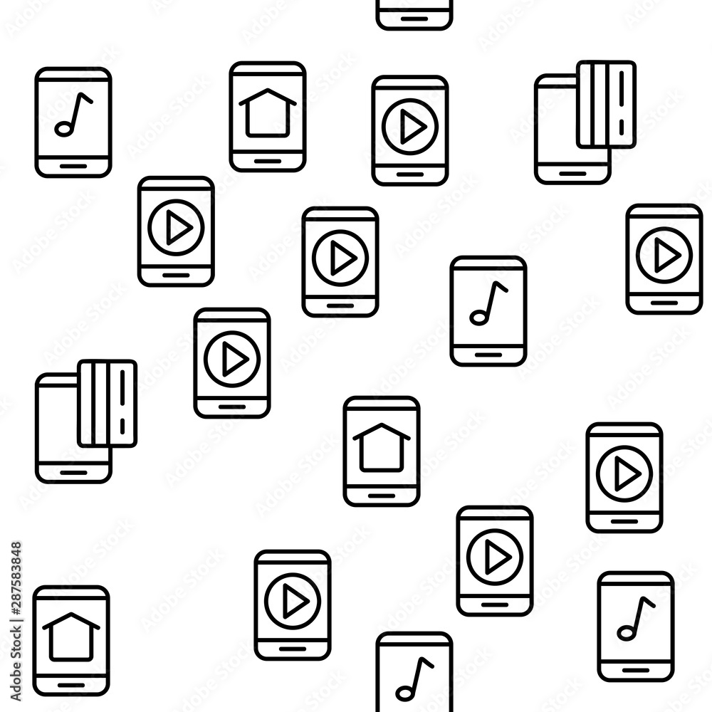 Poster smartphone app function vector seamless pattern thin line illustration