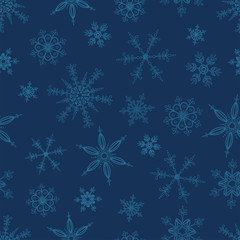 Fototapeta na wymiar Fun hand drawn snowflakes seamless pattern - beautiful seasonal christmas background, great for banners, wallpapers, invitations, cards, wrapping paper - vector surface design