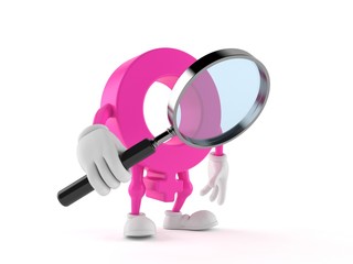 Female gender symbol character holding magnifying glass