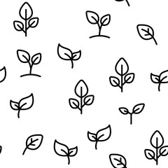 Different Plants Vector Seamless Pattern Thin Line Illustration