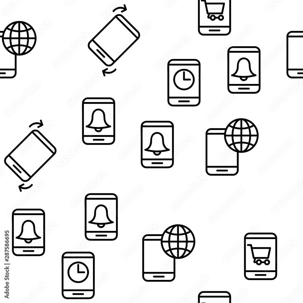 Poster smartphone app function vector seamless pattern thin line illustration