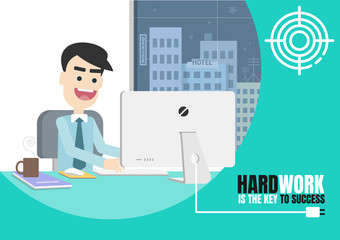 Hard work is the key to success businessman in office