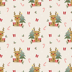 Cute reindeer and christmas seamless pattern