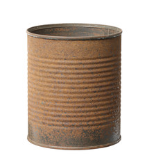 Rusty can metal corrugated canister (with clipping path) isolated on white background