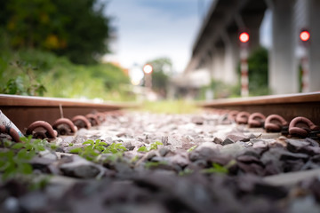 Railway train with sun lighting