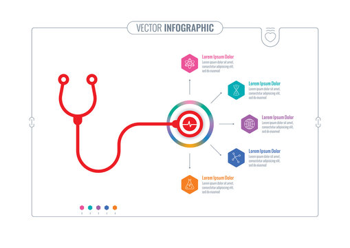 Stethoscope And Five Steps Infographic. Healthcare Infographic Template