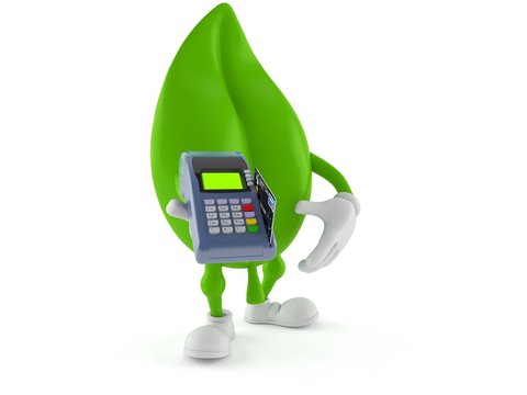 Leaf character holding credit card reader