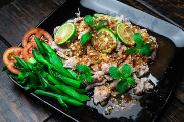 Boiled Pork with Lime Garlic and Chili Sauce (Moo Ma nao)