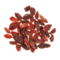 handful of dried goji berries cut out on white