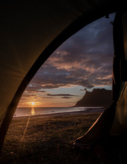Camping in the sunset, Lofotoen, Norway