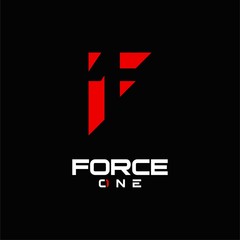 letter F and 1 for force one negative space logo design 
