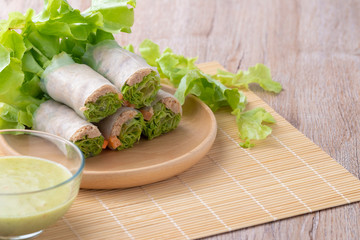 Healthy Food, Tuna salad roll on a wooden plate, Organic vegetable, Diet for weight loss people.