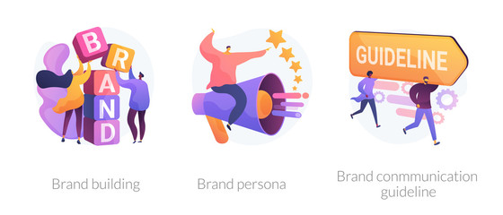 Corporate identity, company personality development. Reputation management. Brand building, brand persona, brand communication guideline metaphors. Vector isolated concept metaphor illustrations
