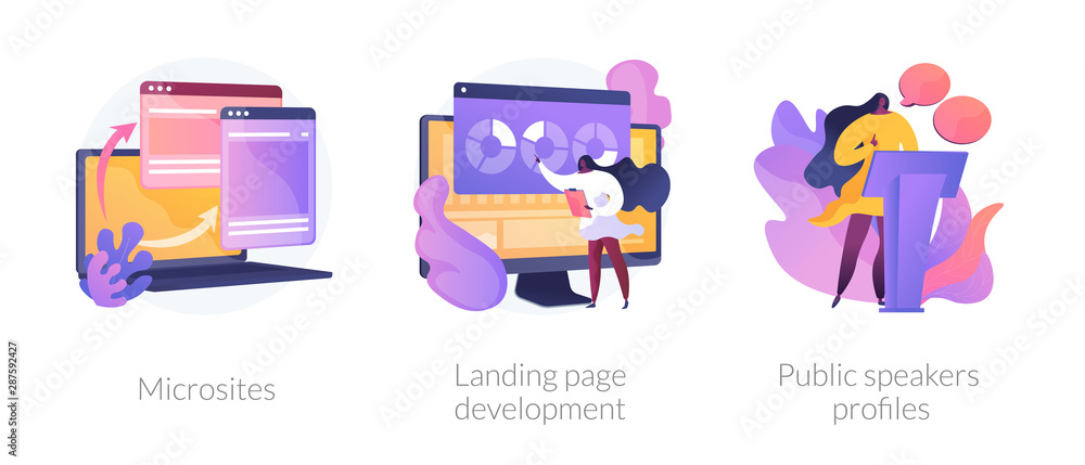 Poster professional website creation service. internet communication network. microsites, landing page deve