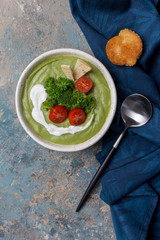 Cream soup puree with broccoli, garlic, salt and pepper