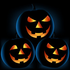 Halloween poster with pumpkins on background in blue design